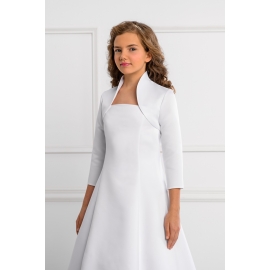 Bolero i satin med 2/3 ärmar och krag för flicka vit / ivory / vart