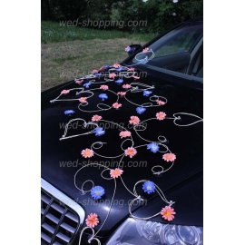 Bil till bröllop persika och blått daisy rotting hjärta