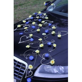 Bil till bröllop gul-blå daisy