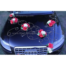 Pynt till bröllopsbil Vit och röda rosor