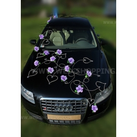 Dekoration till bil till bröllop rosor ljuslila