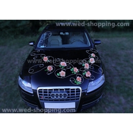 Pynt till bröllopsbil Salmon rosor