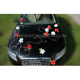 Dekoration kit för bröllop bil - röd-vita rosor