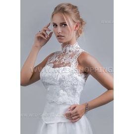 Hög krage spets Bolero bröllop Jacka ärmlös knappar fäst Hög krage spets Bolero bröllop Jacka ärmlös knappar fäst