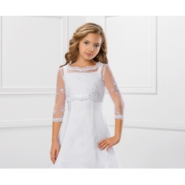 Spetsbolero för flicka med knäppning i ryggen vit / ivory