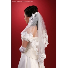 Brudslöja  80  cm med  brodyr  - vit med silver brodyr