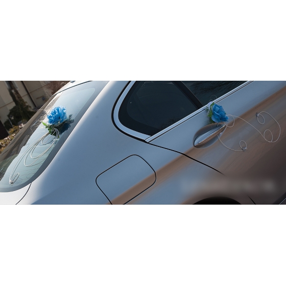 Bildekoration bröllop Blommor i vitt och blått - rottinghjärtan