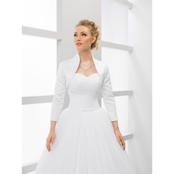 Bolero i satin med 3/4 ärmer och krage för brud vit / ivory / svart