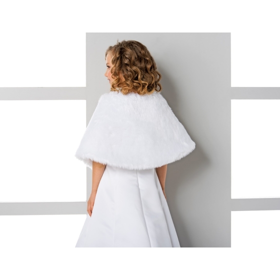 Cape i fuskpäls för flicka med pomponger