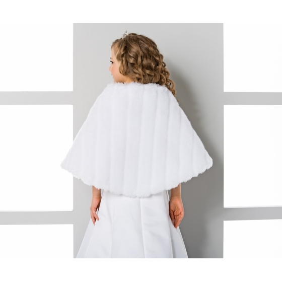 Cape i minkpäls för flicka med pomponger