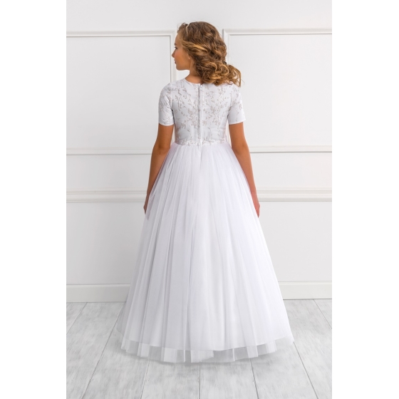 Cérémonieklänning för barn i satin, tüll och med kristaller