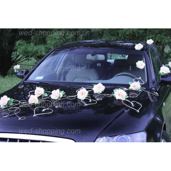 Dekoration till bil till bröllop LEMON rosor och hjärta
