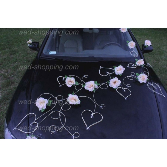 Dekoration till bil till bröllop LEMON rosor och hjärta