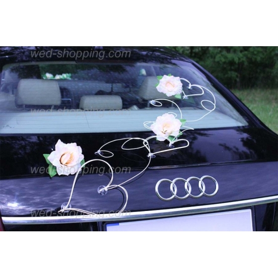 Dekoration till bil till bröllop LEMON rosor och hjärta