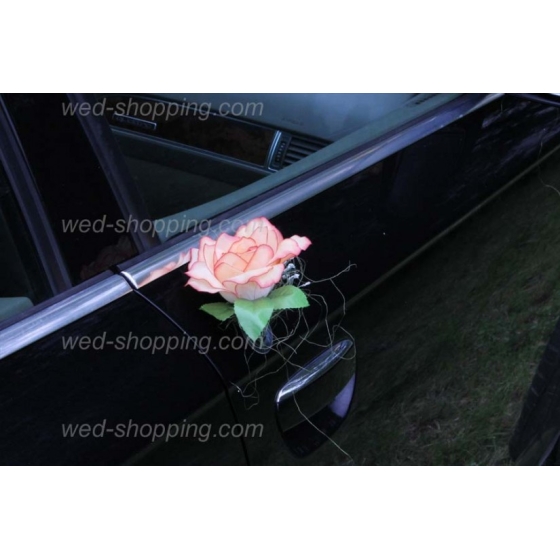 Dekoration till bil till bröllop SALMON rosor och hjärta