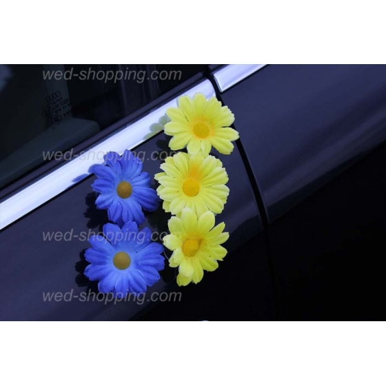 Bil till bröllop gul-blå daisy
