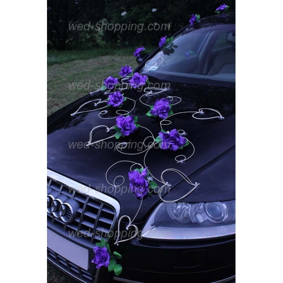 Dekoration till bil till bröllop rosor violett