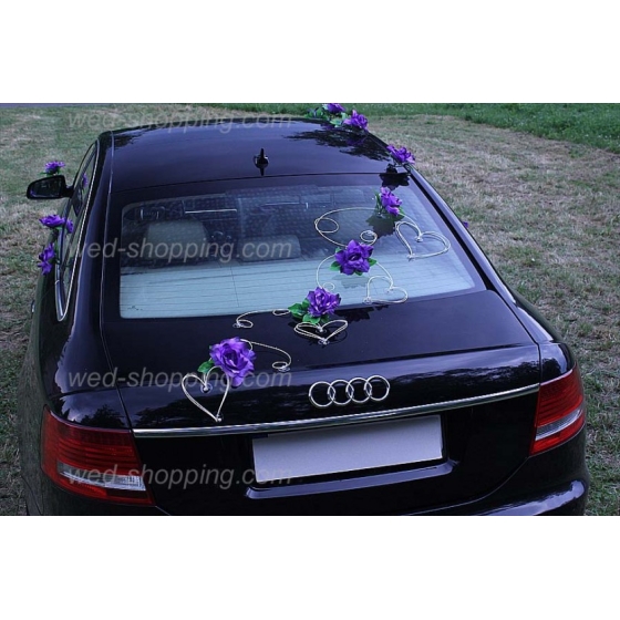Dekoration till bil till bröllop rosor violett