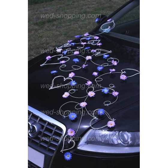 Bil till bröllop violett-blå daisy