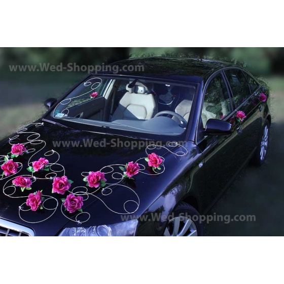 Pynt till bröllopsbil Bourgogne rosor