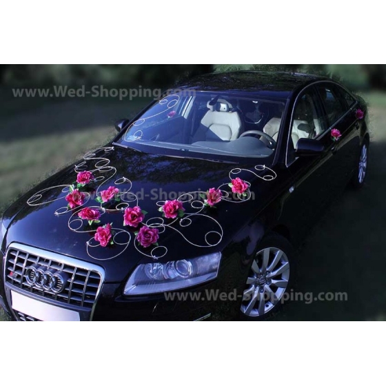 Pynt till bröllopsbil Bourgogne rosor