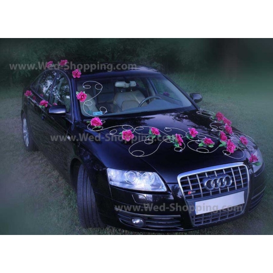 Bilpynt till bröllop Bourgogne rosor