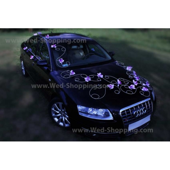 Bilpynt till bröllop lila orkidéer