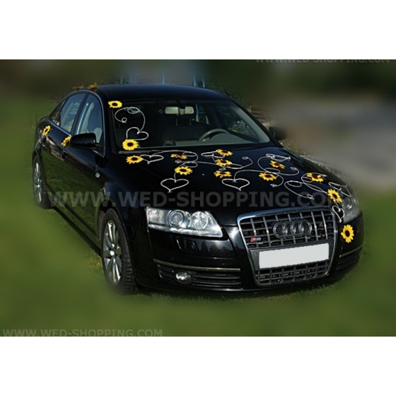 Dekoration bröllopsbil solrosor
