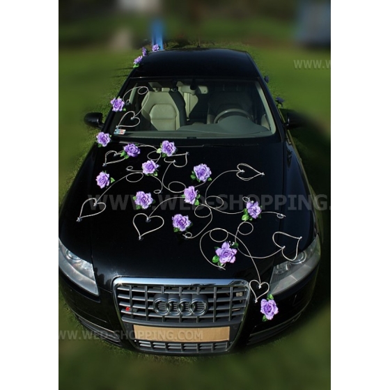 Dekoration till bil till bröllop rosor ljuslila