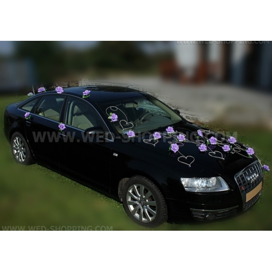 Dekoration till bil till bröllop rosor ljuslila