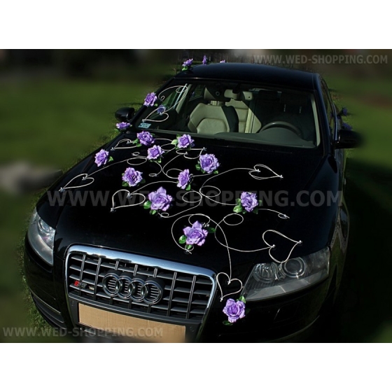 Dekoration till bil till bröllop rosor ljuslila