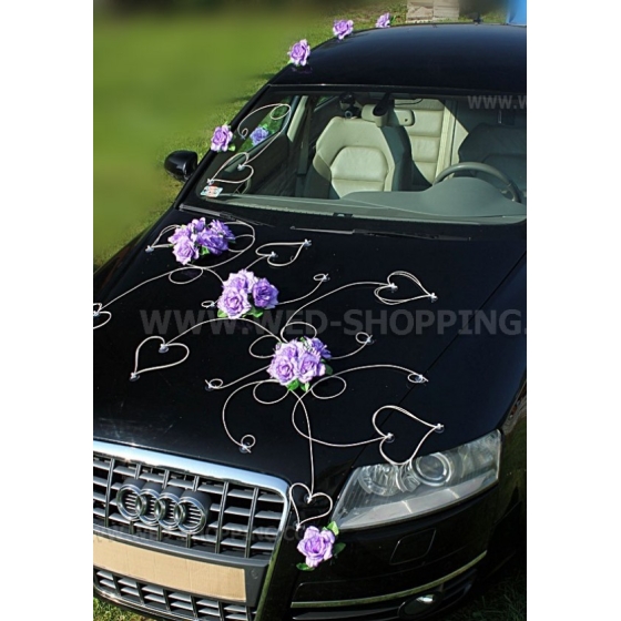 Dekoration till bil till bröllop rosor ljuslila