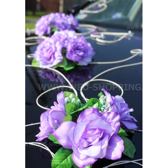 Dekoration till bil till bröllop rosor ljuslila
