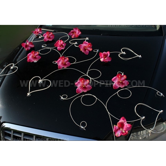 Bilpynt till bröllop mörk rosa orkidéer