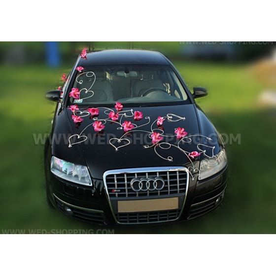 Bilpynt till bröllop mörk rosa orkidéer