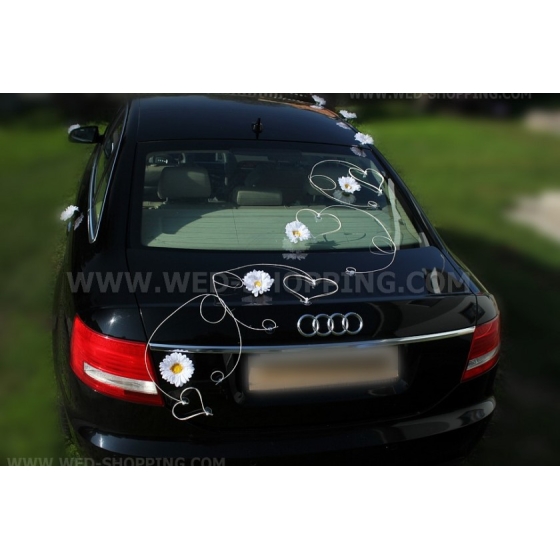 Rosa och vit gerbera pynt till bröllopsbil