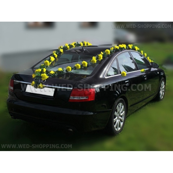 Bröllopsbil girland gula rosor