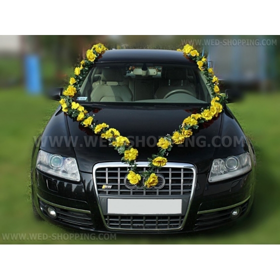 Bröllopsbil girland gula rosor