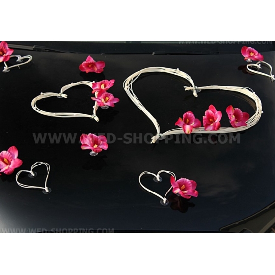 Pynt bröllopsbil hjärta mörk rosa orkidéer