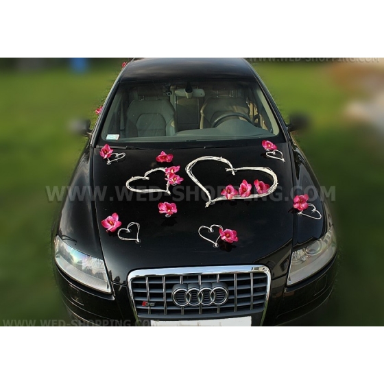 Pynt bröllopsbil hjärta mörk rosa orkidéer