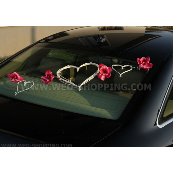 Pynt bröllopsbil hjärta mörk rosa orkidéer