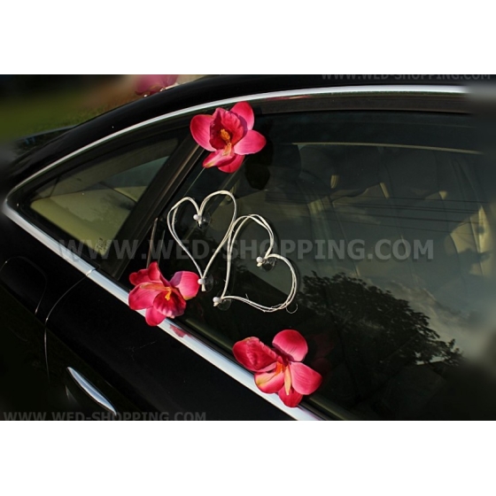 Pynt bröllopsbil hjärta mörk rosa orkidéer