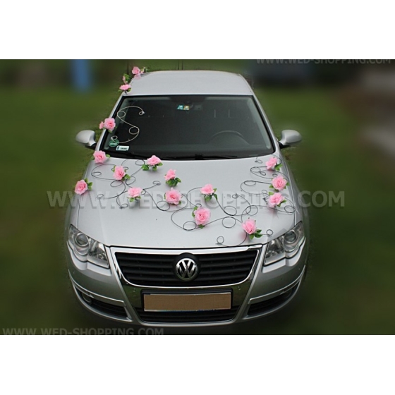 Bilpynt till bröllop svart rotting rosa rosor