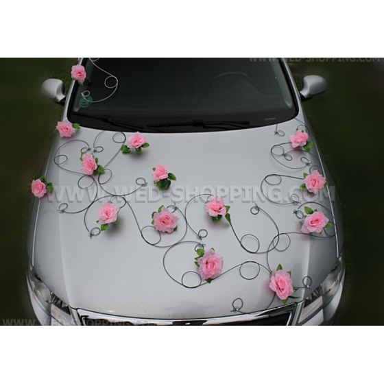 Bilpynt till bröllop svart rotting rosa rosor
