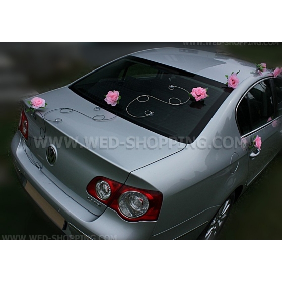 Bilpynt till bröllop svart rotting rosa rosor