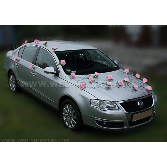 Bilpynt till bröllop svart rotting rosa rosor