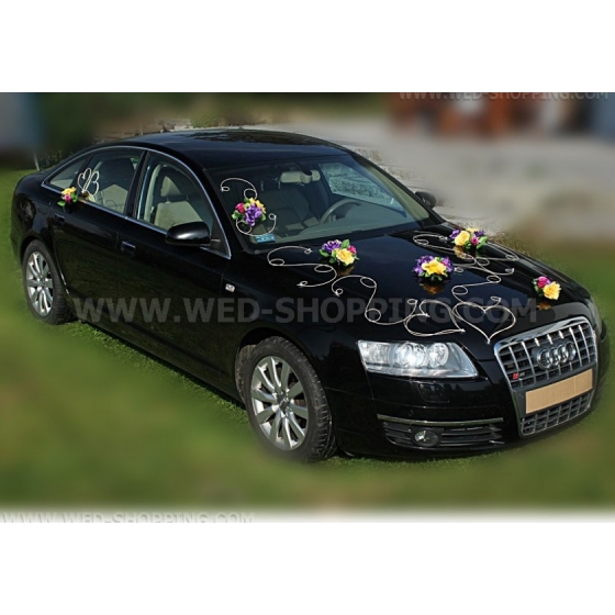 Violett-gul-vinröd rosor Bildekoration till bröllop