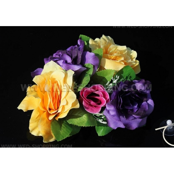 Violett-gul-vinröd rosor Bildekoration till bröllop