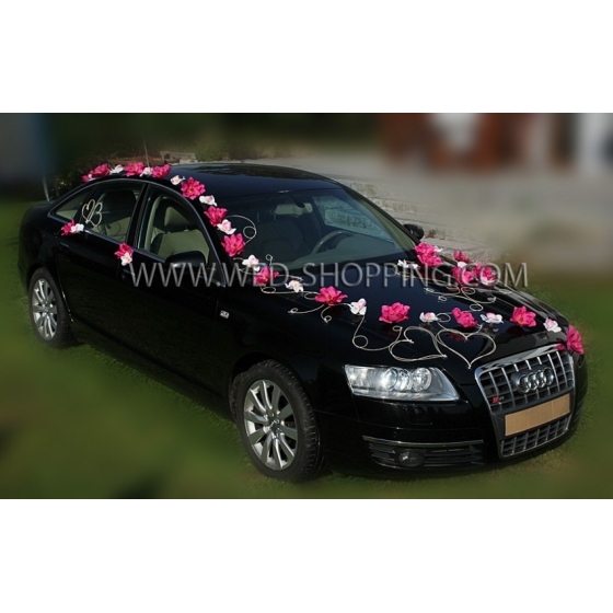 Bröllop bil dekoration Kit - rosa Dahlias och vit Orchids