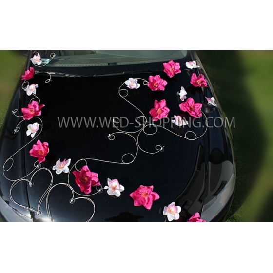 Bröllop bil dekoration Kit - rosa Dahlias och vit Orchids